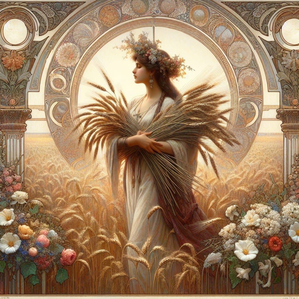 Art Nouveau Lady with Wheat Wreath