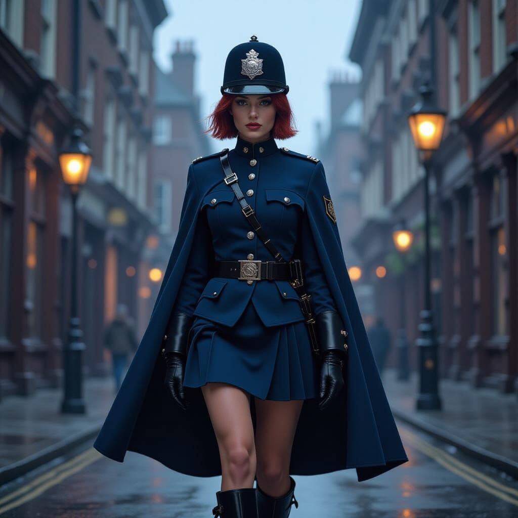 Steampunk Constable Patrolling Grimy London Streets
