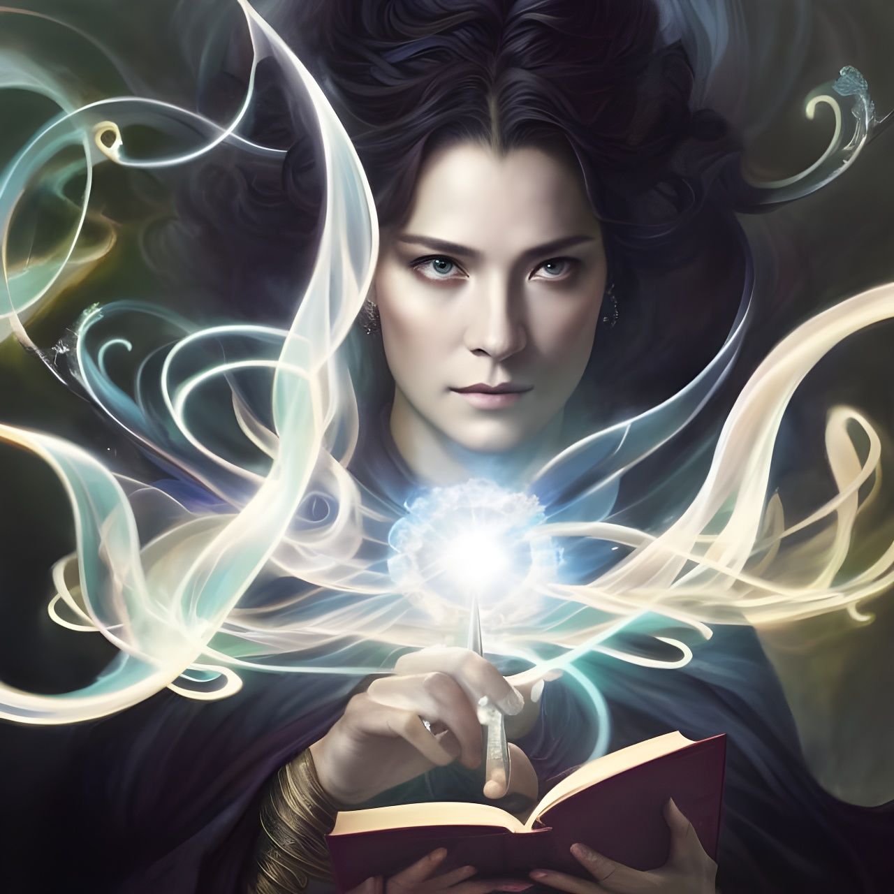 Wizard Lady Casting a Spell: Digital Fantasy Art
