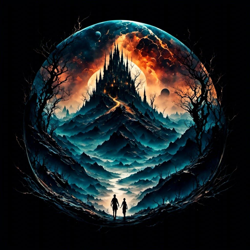 Dark Fantasy Landscape Logo in Dreamscape Style