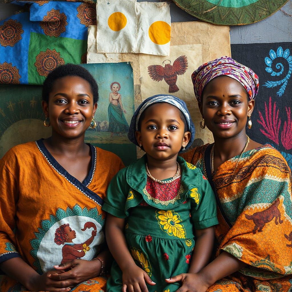 Vibrant Family Portraits in Nigerian Textile Collage