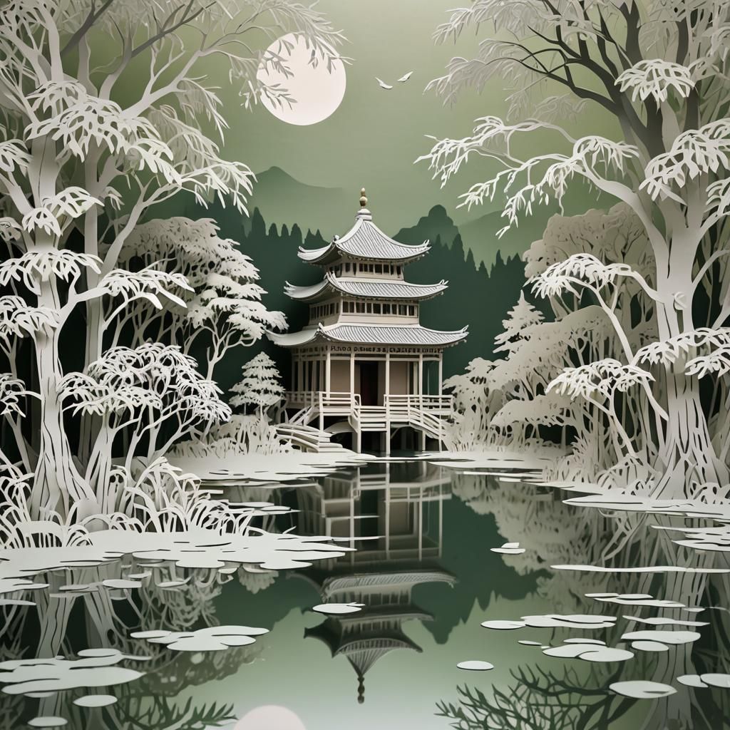 Lakeside Temple in Kirigami Style