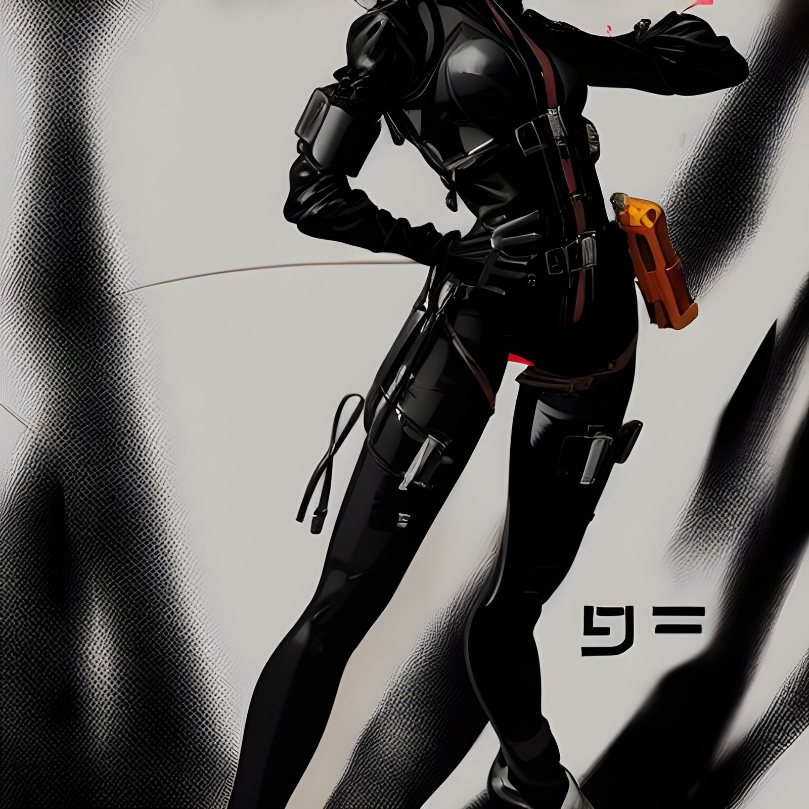 Anime Spy in Black Catsuit, Colorful Art
