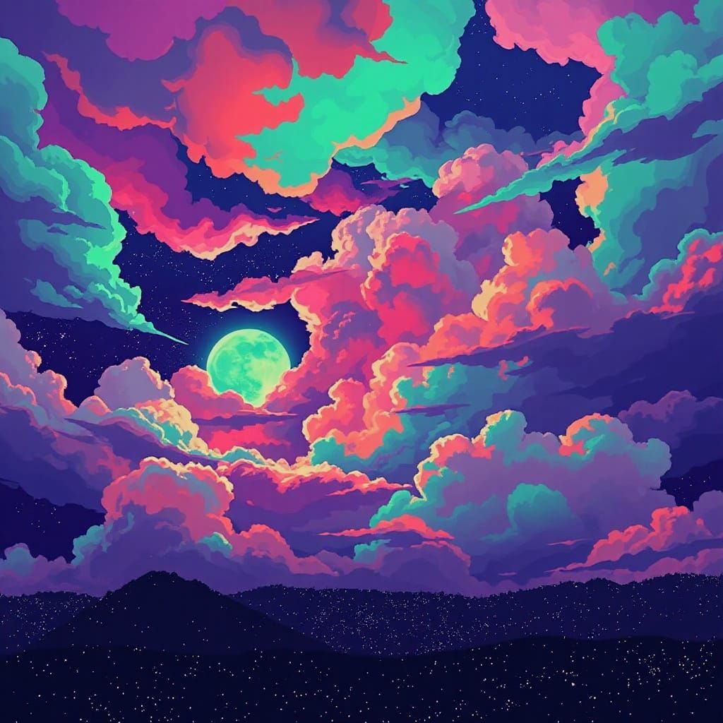 Dreamy Celestial Landscape in Vibrant Colors