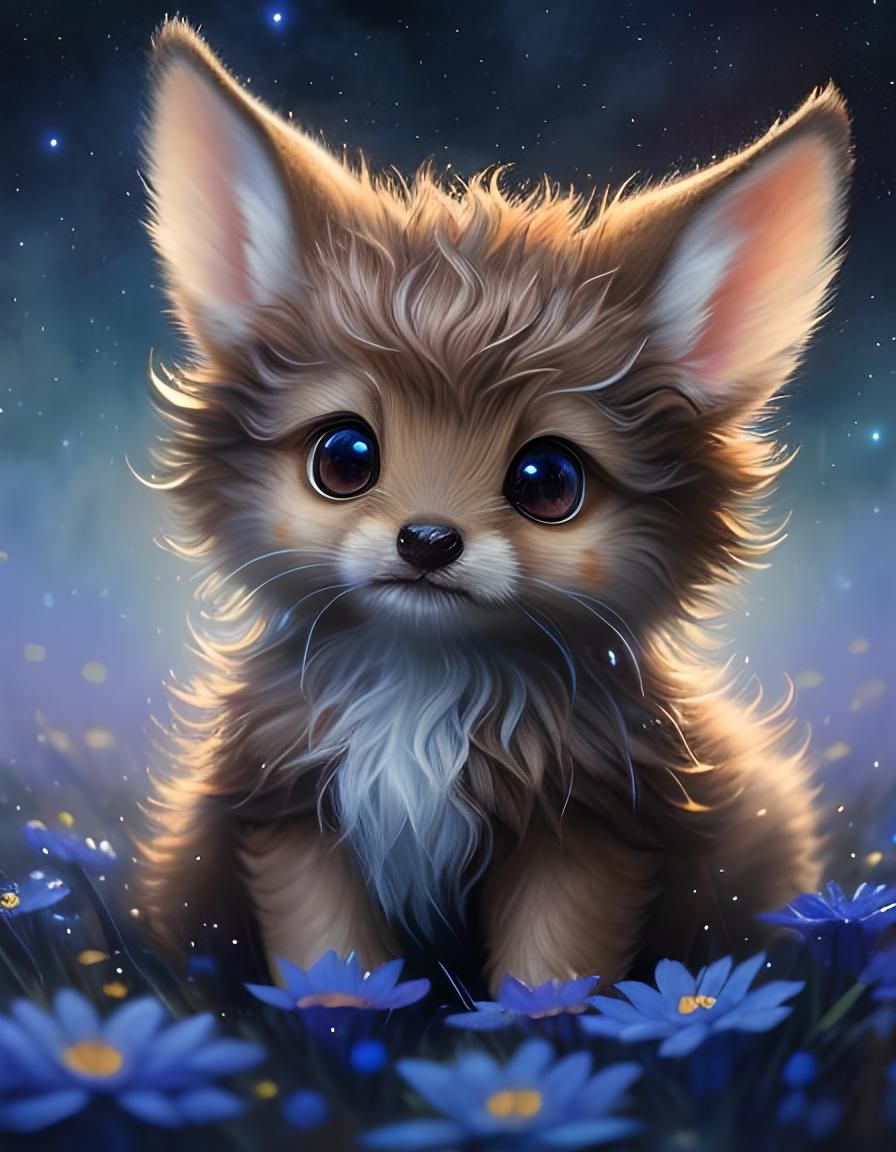 Cute Fluffy Fantasy Fawn in Flower Rain