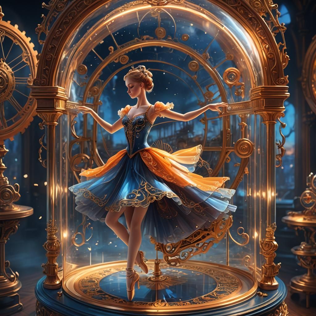 Glass Ballerina Twirling in Music Box, Fantasy Art