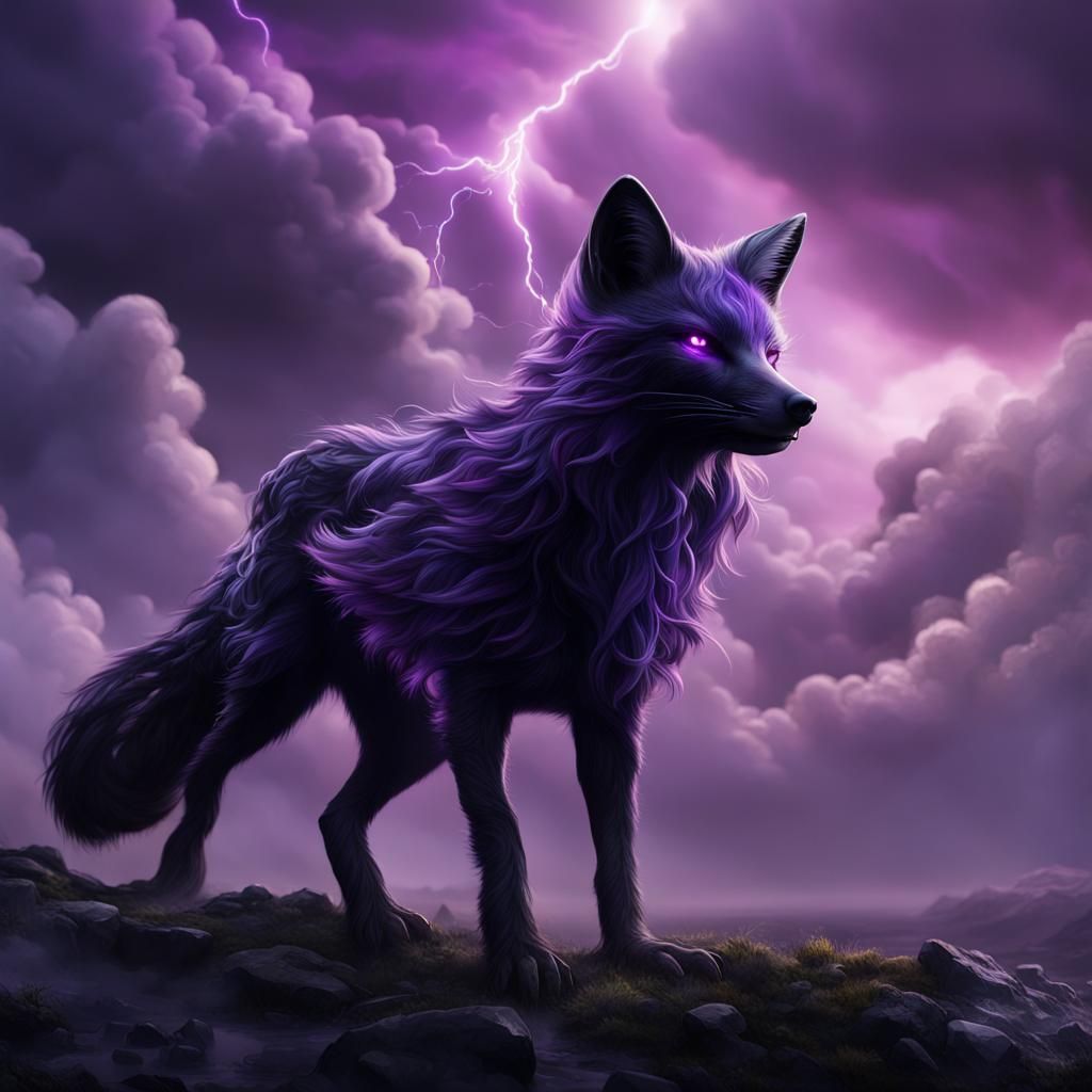 Dark Fox in Lightning Storm: Fantasy Concept Art