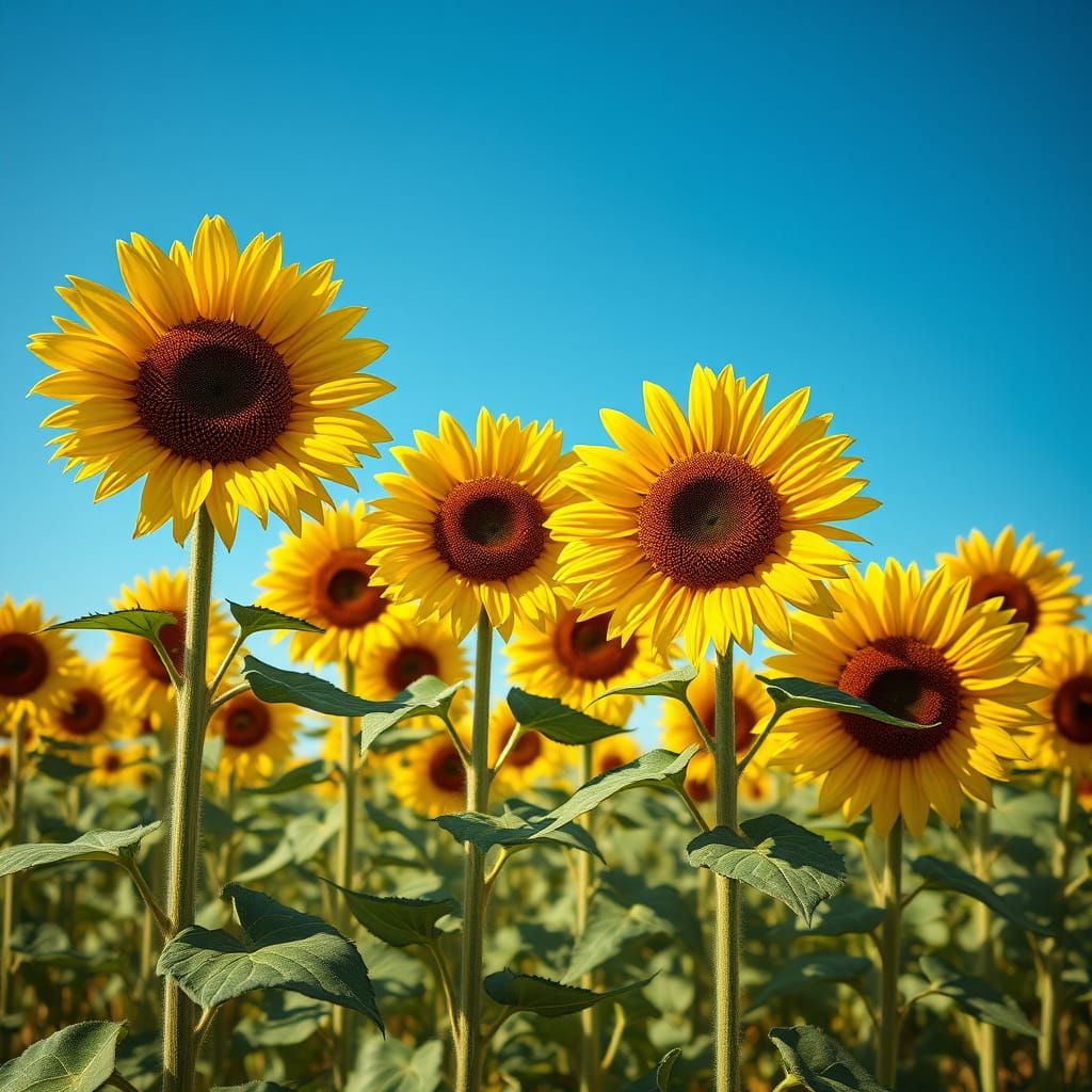 Sunflower Field Under Blue Sky: Matte Painting