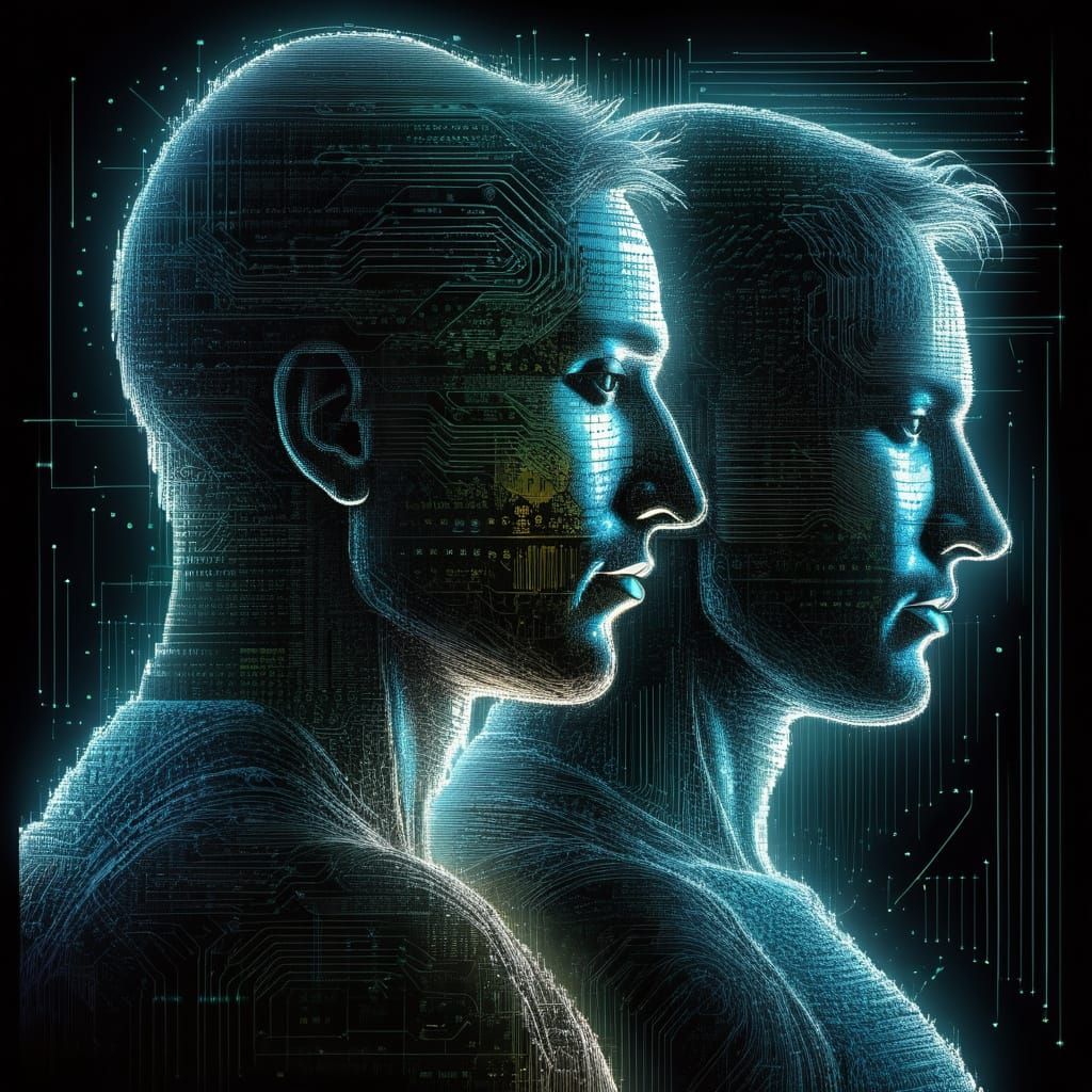 Digital Silhouette in Binary Code Matrix