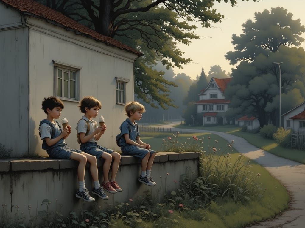 Children Enjoy Summer Vacation in Warm Evening Light