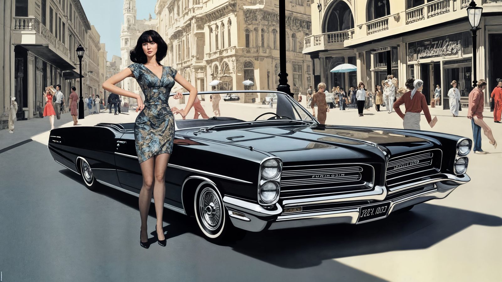 1960s Fashion Model Poses With European Car
