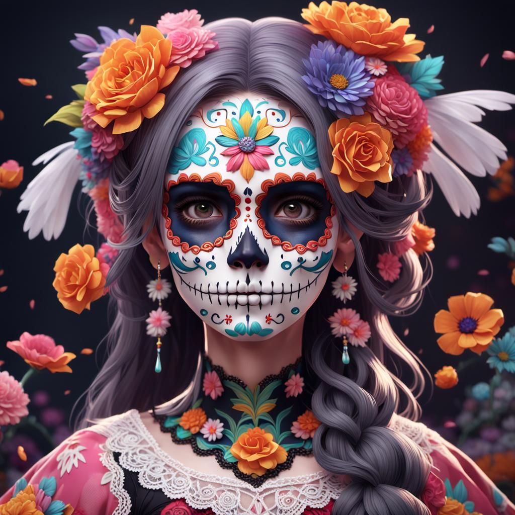 Day of the Dead Woman in 3D Anime Art