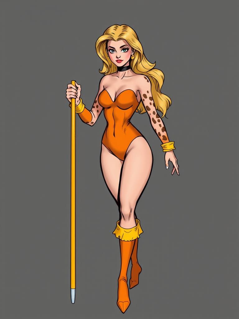 Cheetah-Themed Superheroine with Golden Staff
