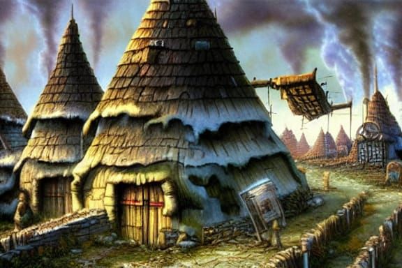Post-Apocalyptic Village in Fantasy Art Style