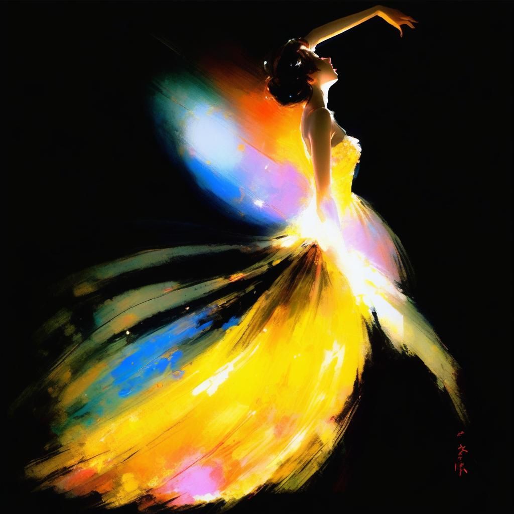 Lady in Glowing Gown with Celestial Hair