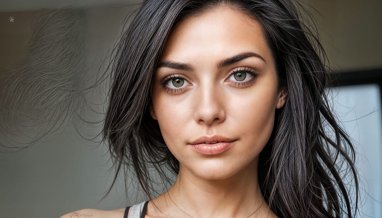 Woman with Long Hair and Vibrant Tattoo