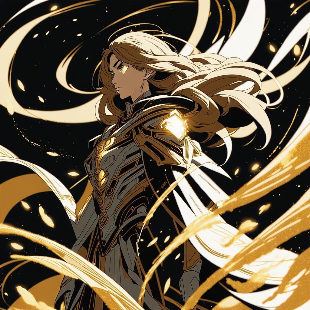 Anime Girl in Futuristic Armor with Gold Dust
