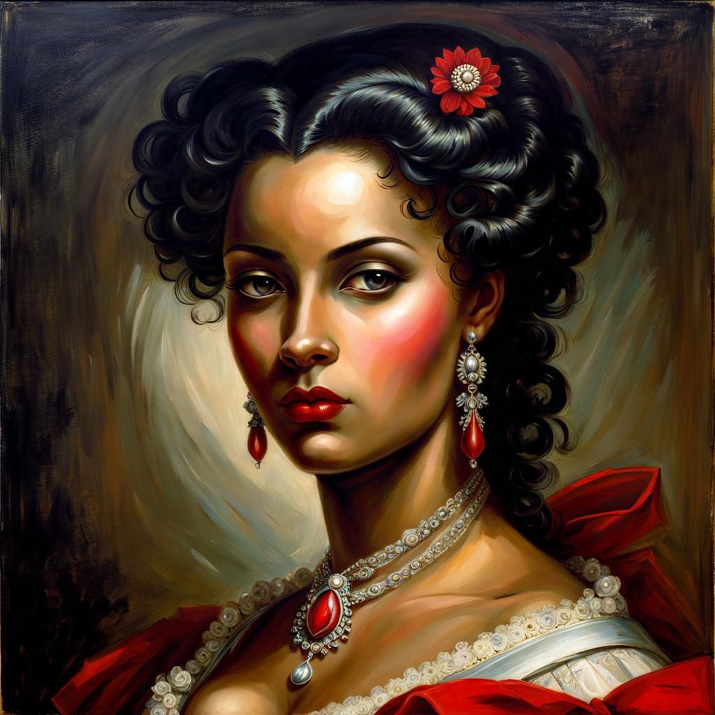 Elegant Haitian Noble Lady in Gothic Portrait
