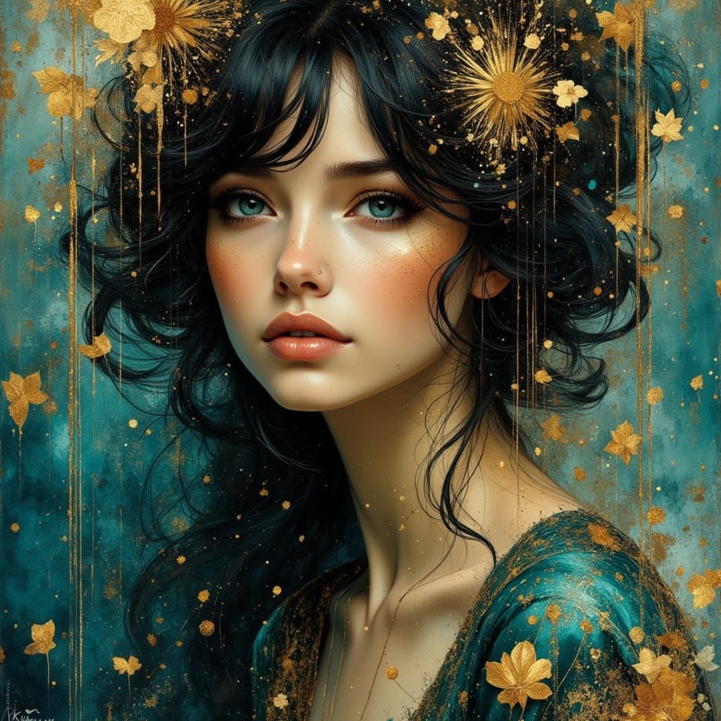 Dreamlike Portrait in Pre-Raphaelite Art Nouveau Style