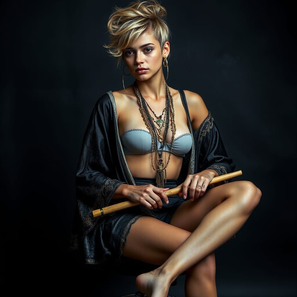 Ethereal Latina Drummer in Flowing Robe