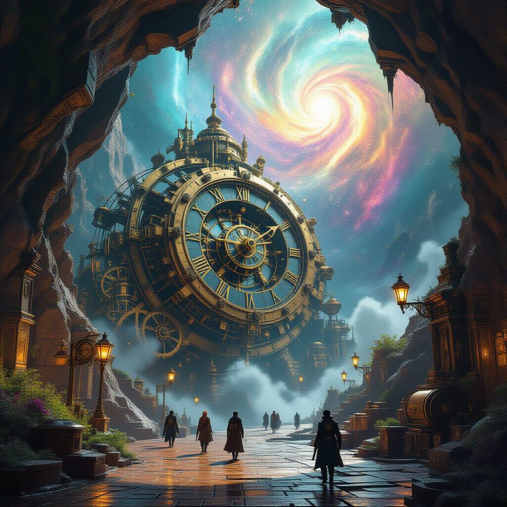 Clockwork Geode City with Cosmic Nebulae