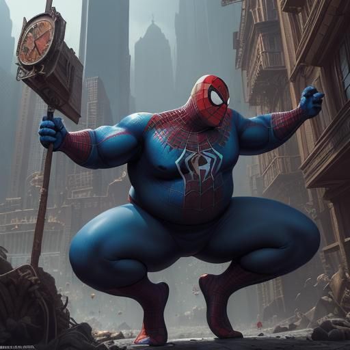 Fat Spiderman: Detailed Matte Painting