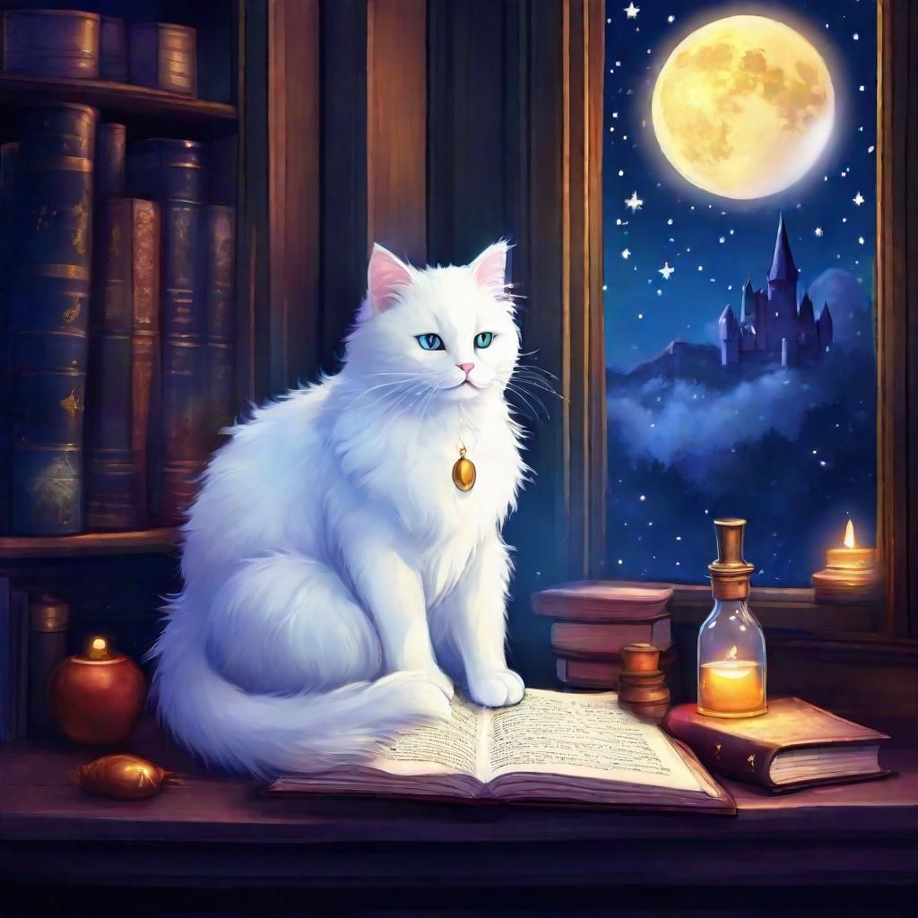 Fantasy Cat at Window with Castle View