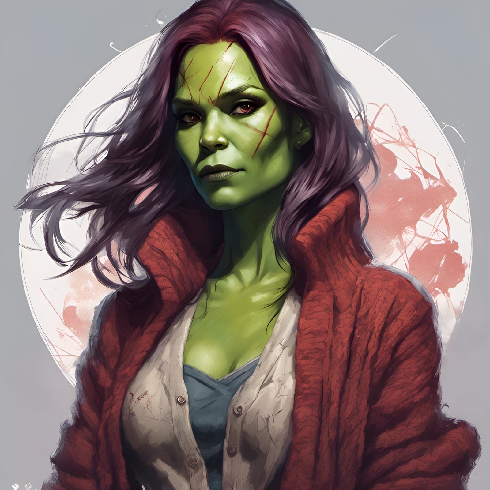 Gamora in Cardigan Sweater: Digital Portrait