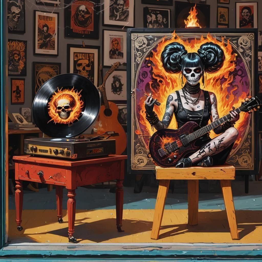 Punk Rock Girl Record Sleeve in Pop Art Style