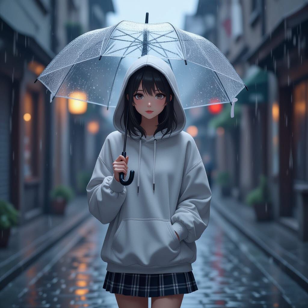 Girl in Rainy Alleyway with Cinematic Lighting