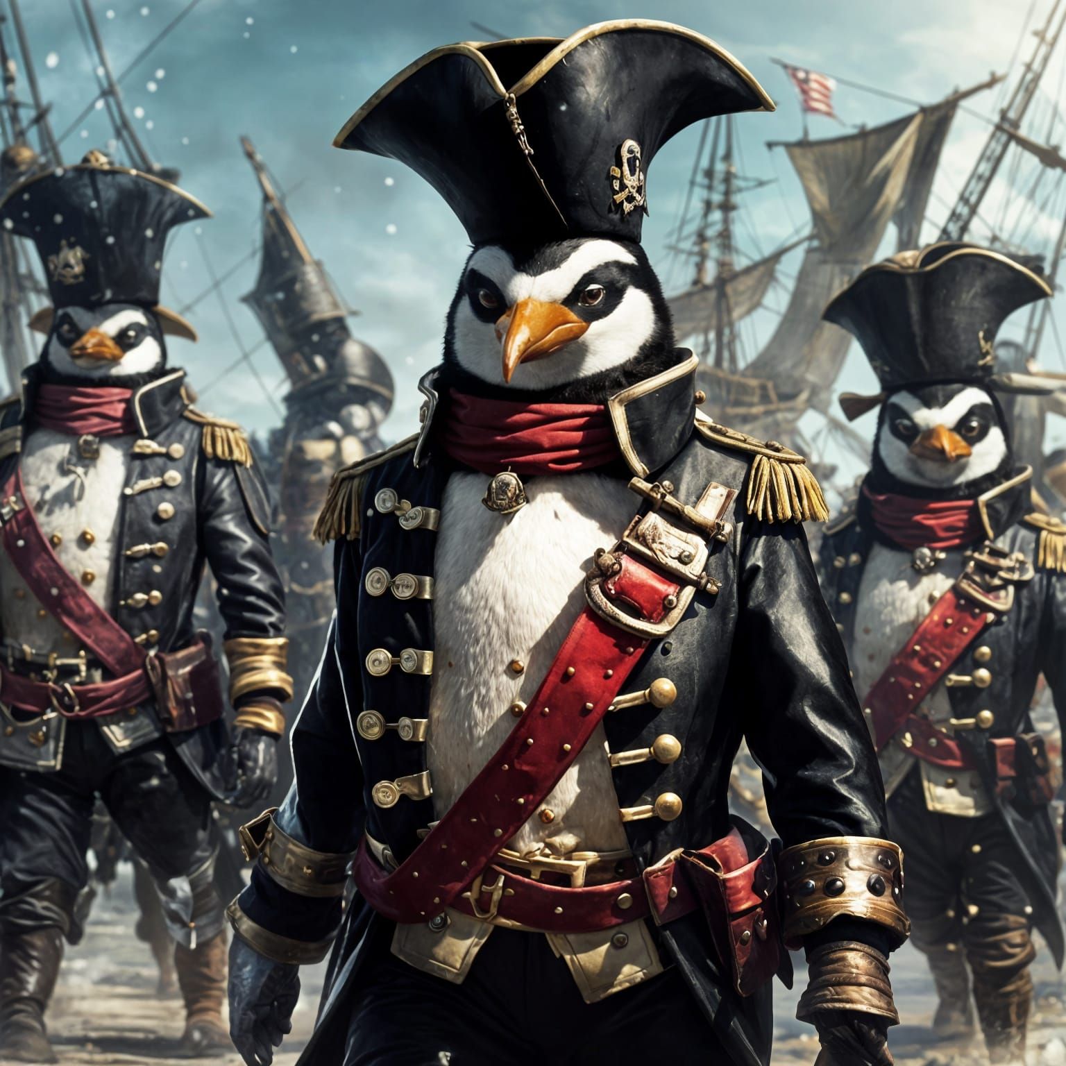 Penguin Pirate Army in Trash Polka Style