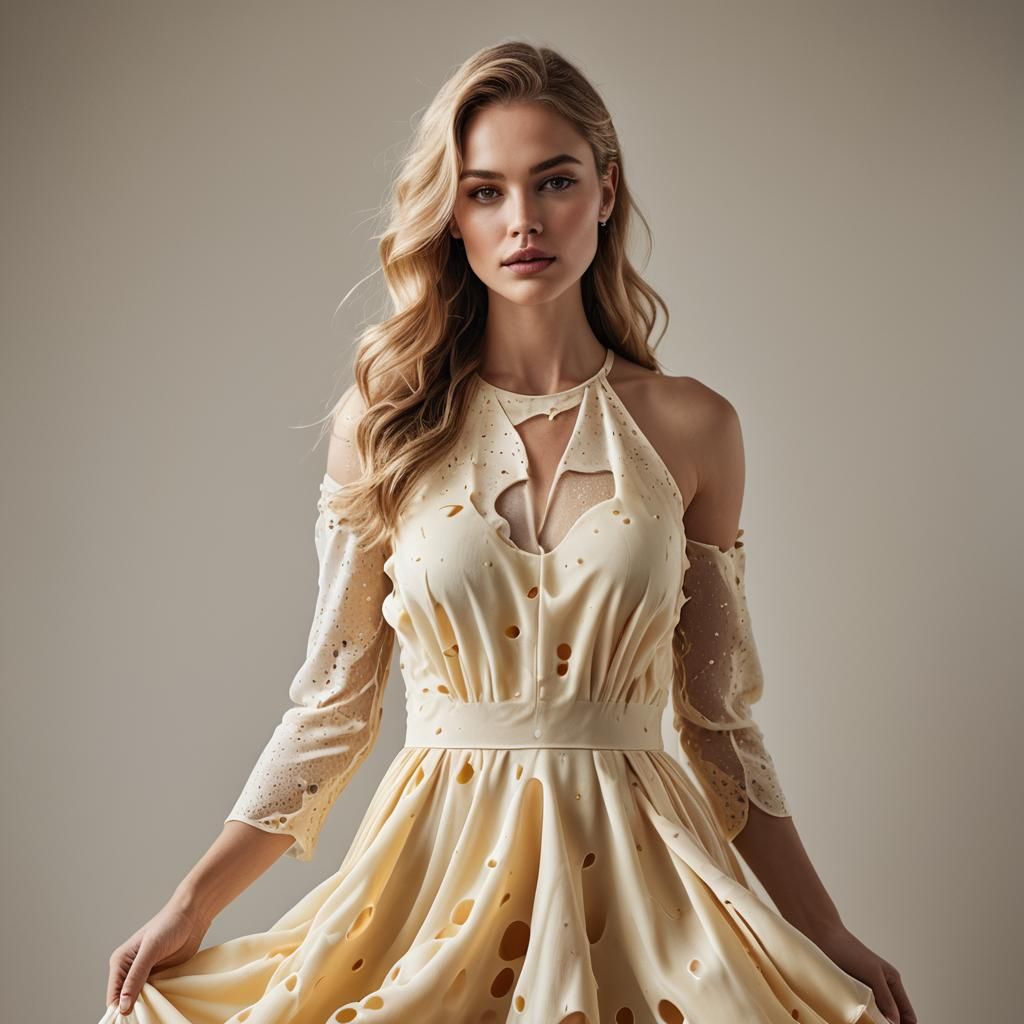 dress from Mark Owens 2025 made of Dutch cheese