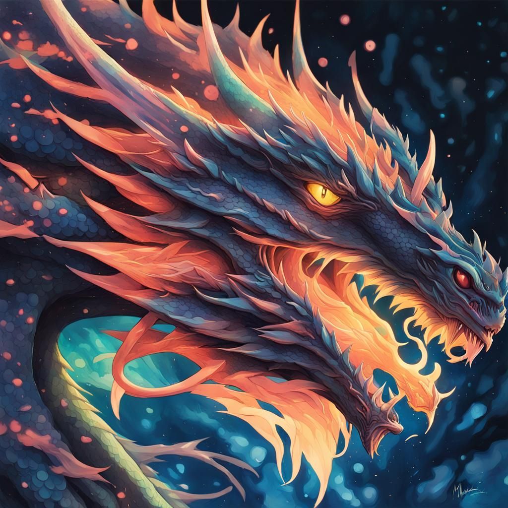 Bioluminescent Dragon in Anime Style