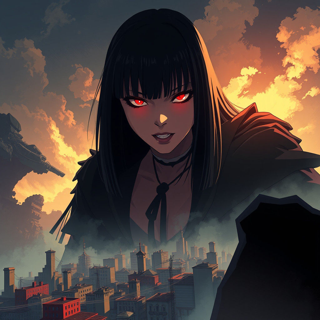 Colossal Giantess Menaces City in Anime Style