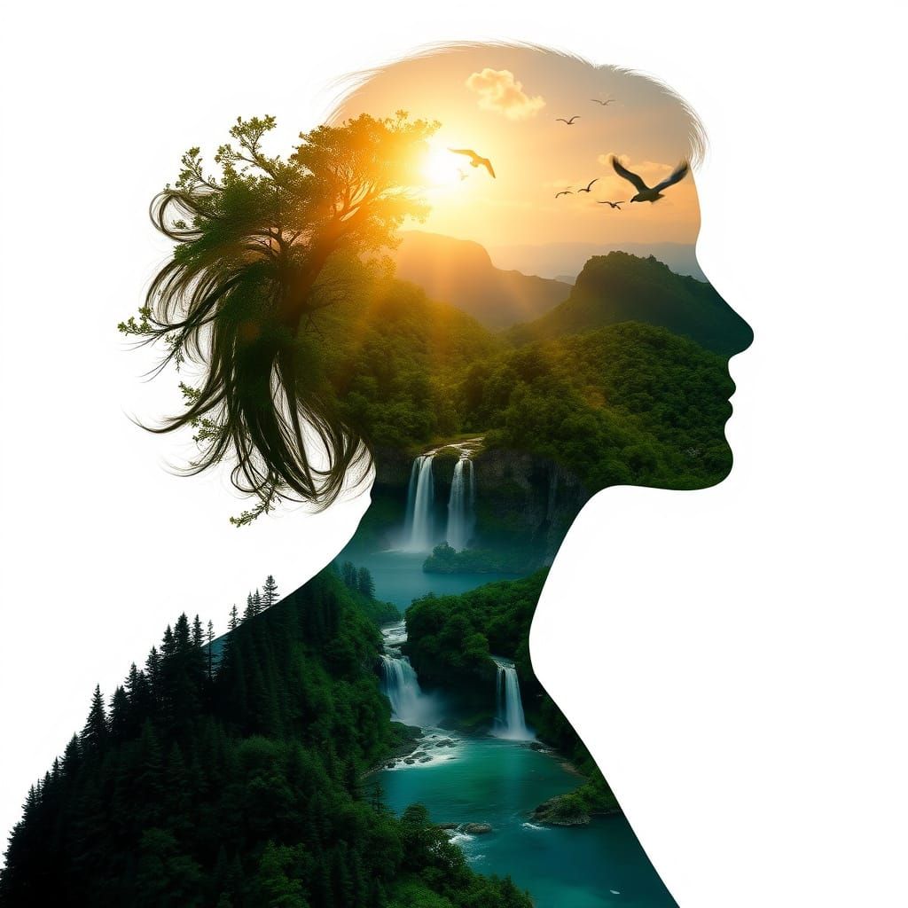 Mother Nature Silhouette in Vibrant Natural Landscapes