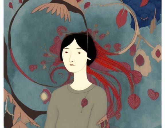 Moody Collage in Dark Blue, Red and Brown Tones