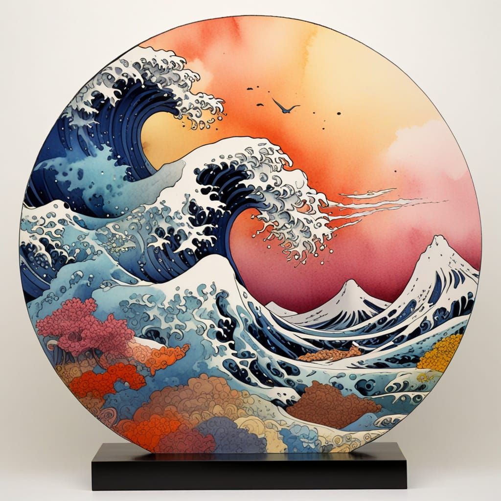 Vibrant Surrealist Sculpture in Metallic Hues