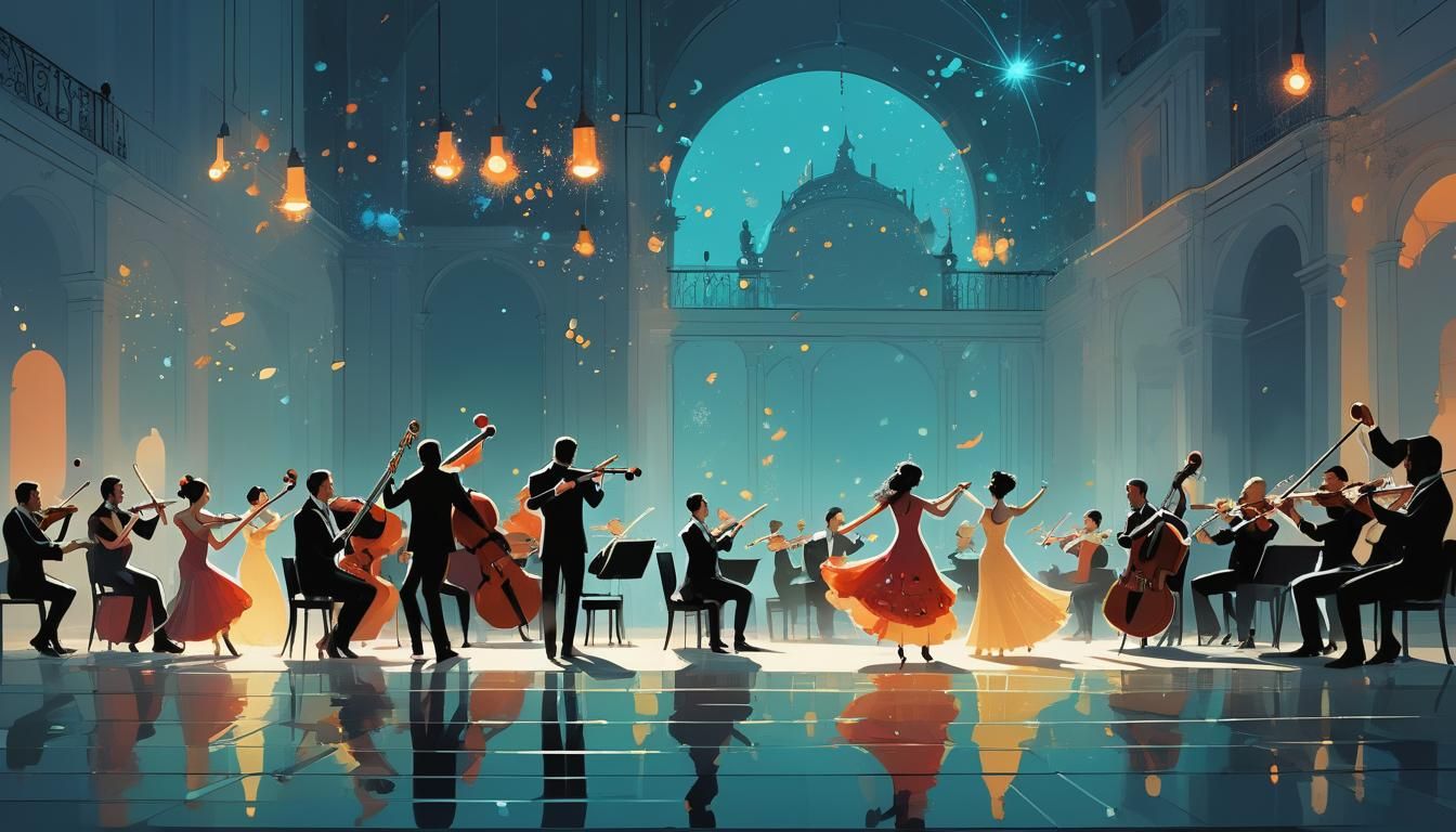 Cosmic Orchestra with Flamenco Dancers in Maximalist Style