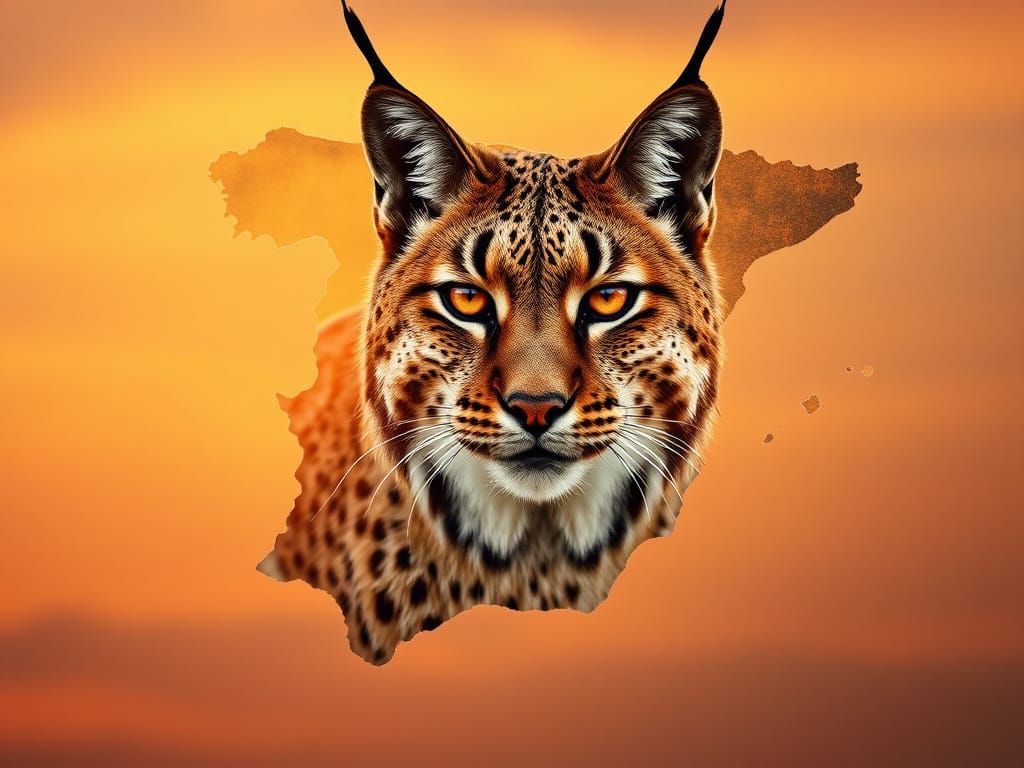 Iberian Lynx Portrait Inside Spain Outline