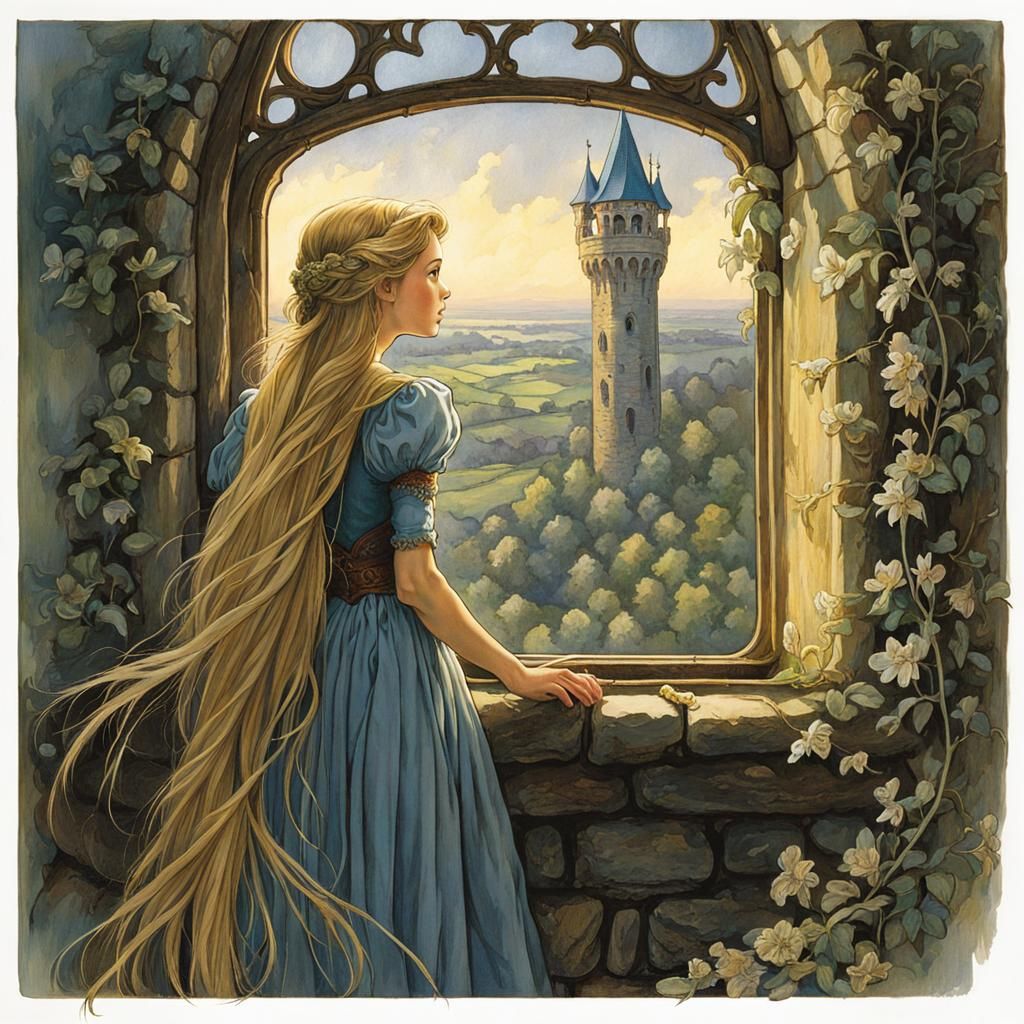 Rapunzel at the Window: A Children's Illustration