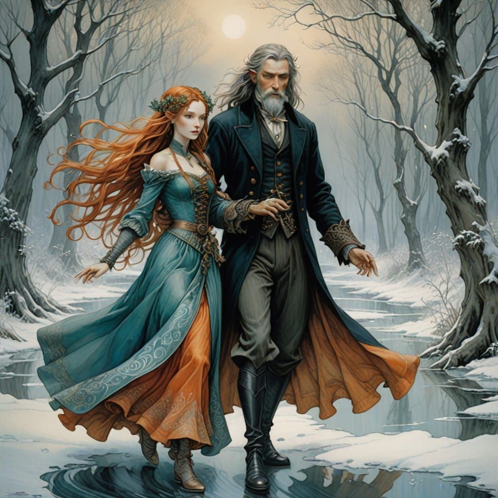 Romantic Winter Dance of an Elf Maiden and a Dwarf Gentleman