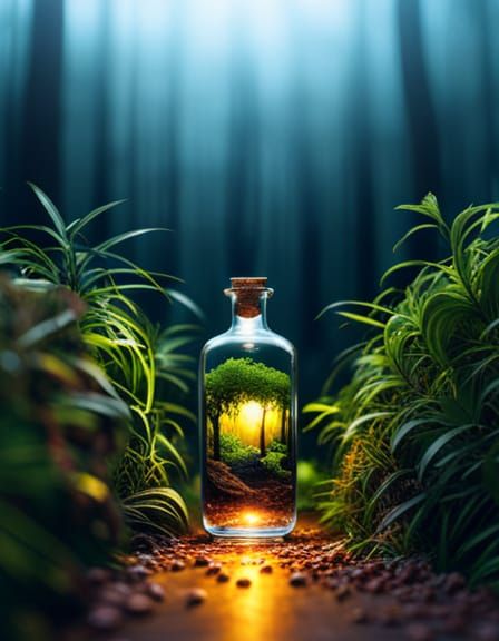 Forest Minitown Trapped in a Bottle: Isometric 4K Render