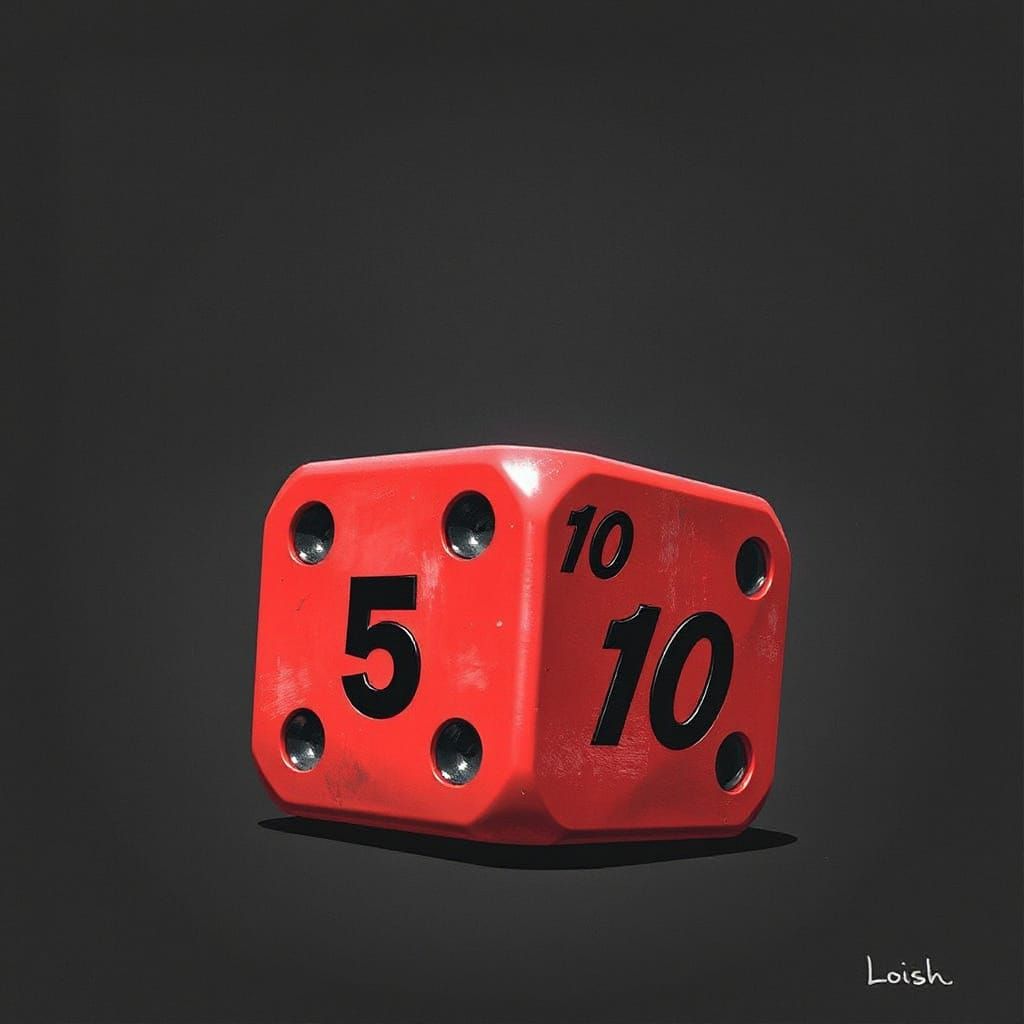 Giant Red Dice Displaying Double Fives in Charcoal Style