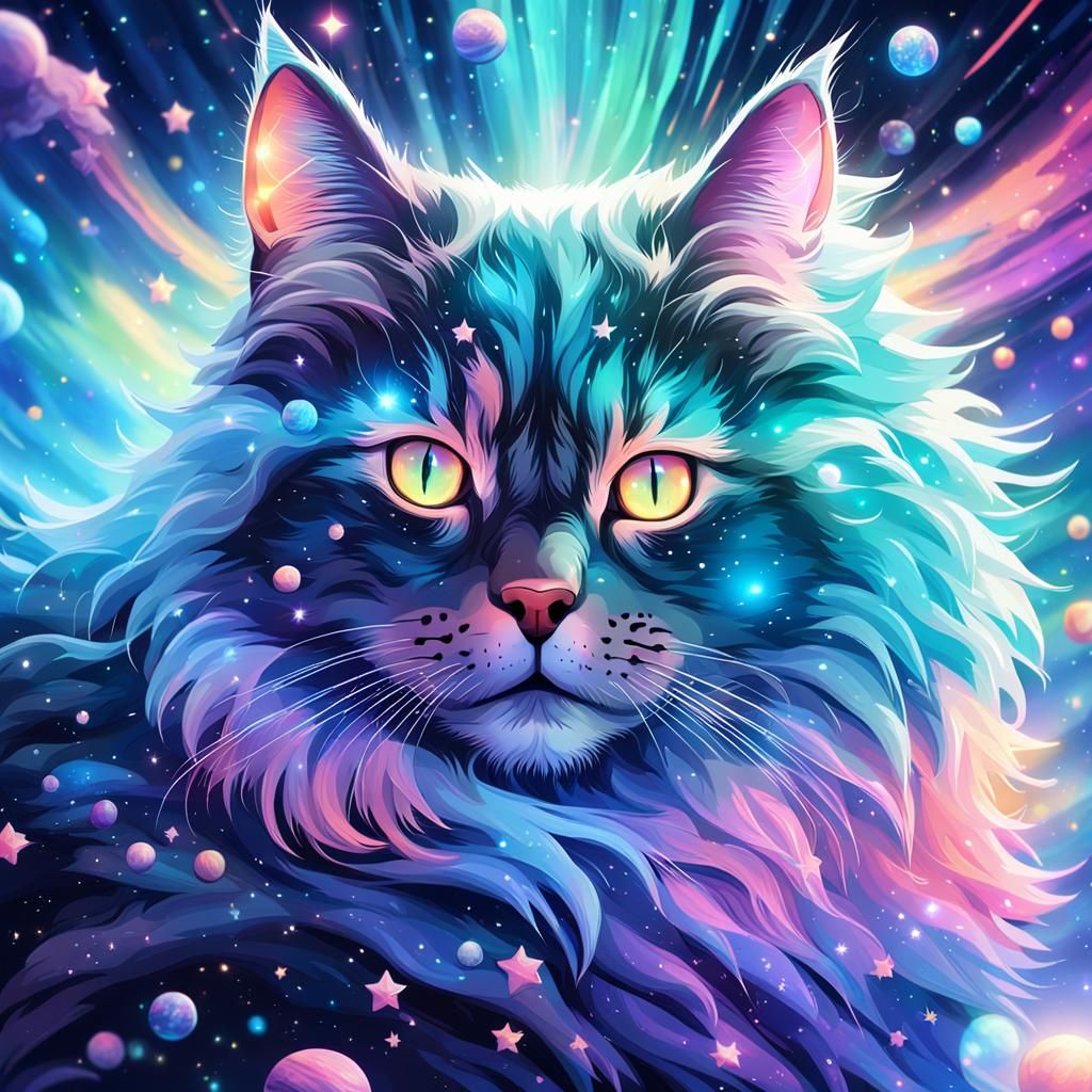 Celestial Cat Portrait in a Galaxy of Stars