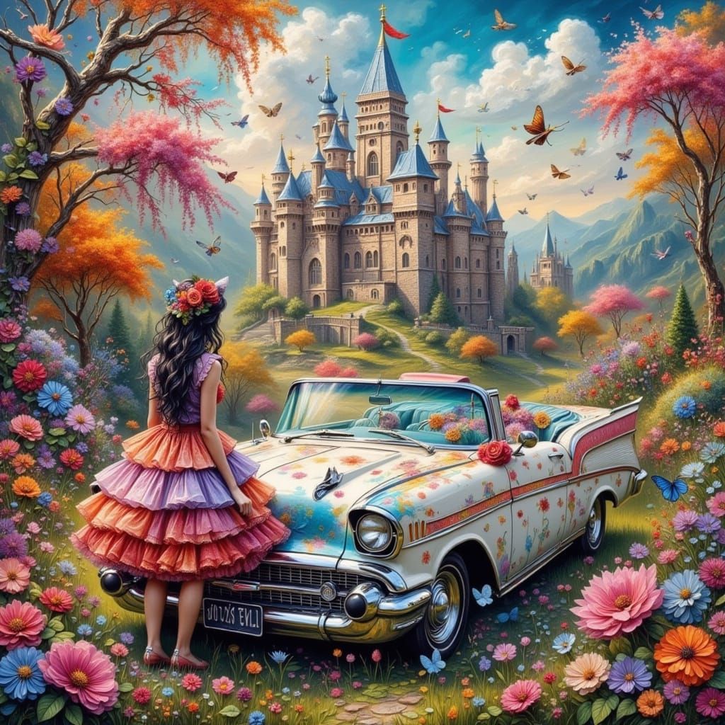 Whimsical Bohemian Cat Girl in Enchanted Fantasy Land