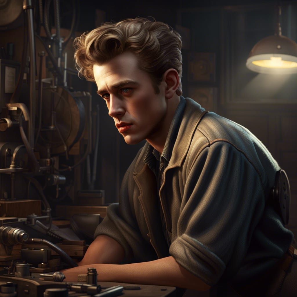 James Dean as 1950s Mechanic: Digital Art