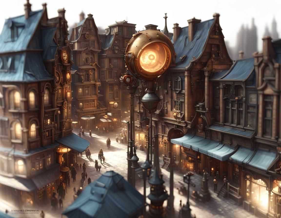 Serene Steampunk Cityscape in Photorealistic Detail