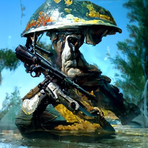War Soldier as Oil Painting
