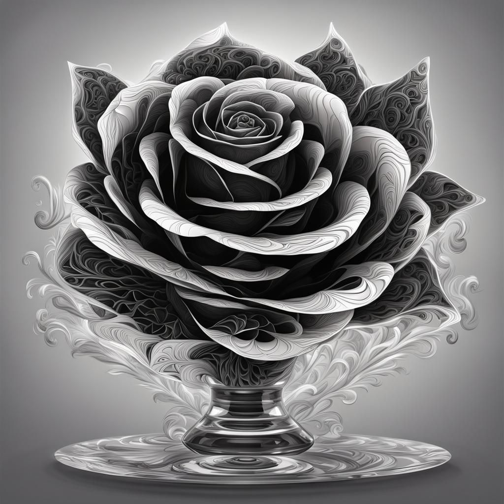 Gothic Rose in Crystal Vase with Abstract Fractals