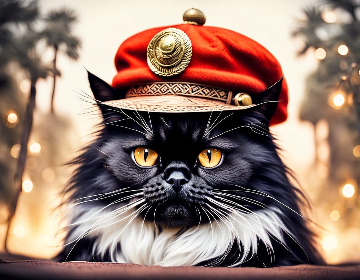 Black Persian Cat Wearing Hat
